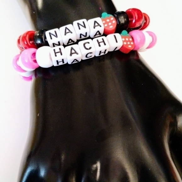 Handmade Strawberry Nana Osaki and Hachi Anime Word Beaded Kandi Bracelet Set - Picture 5 of 5